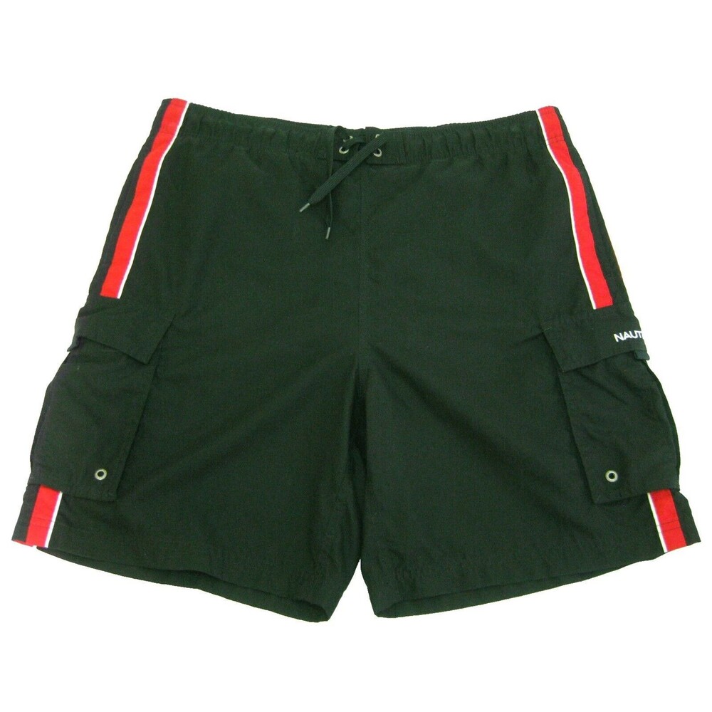 NAUTICA Men's (Size Medium 36) Black Red Swim Shorts Swimming Surf Cargo Trunks